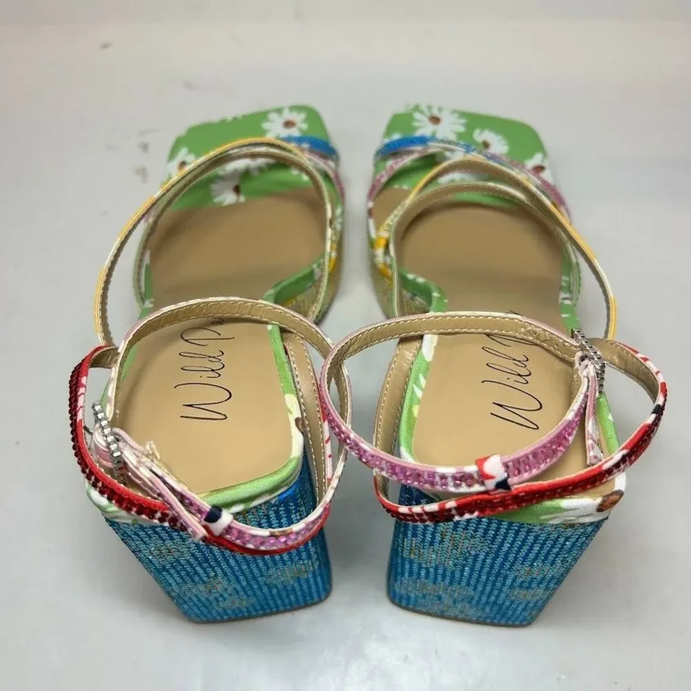 Wild Pair Womens 6 M Floral Bling Muze Strappy Platform Sandals NIB LY7